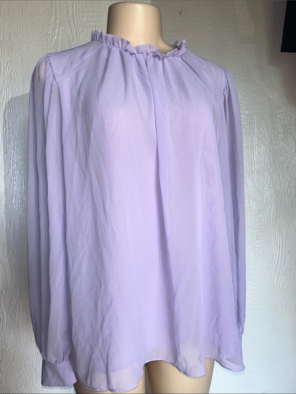 Worthington Lavender Ruffle-Neck Long Sleeve Blouse